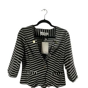 Max Mara Black White Striped Pleated Peplum Blazer